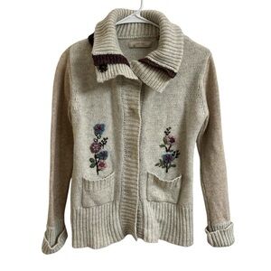 Natural Reflection Womens Size S Cardigan Sweater Floral Embroidered Pockets